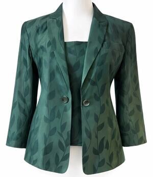 Vtg Saks Fifth Avenue Emerald Silk Blazer Suit Jacket Cami Set Women 6P